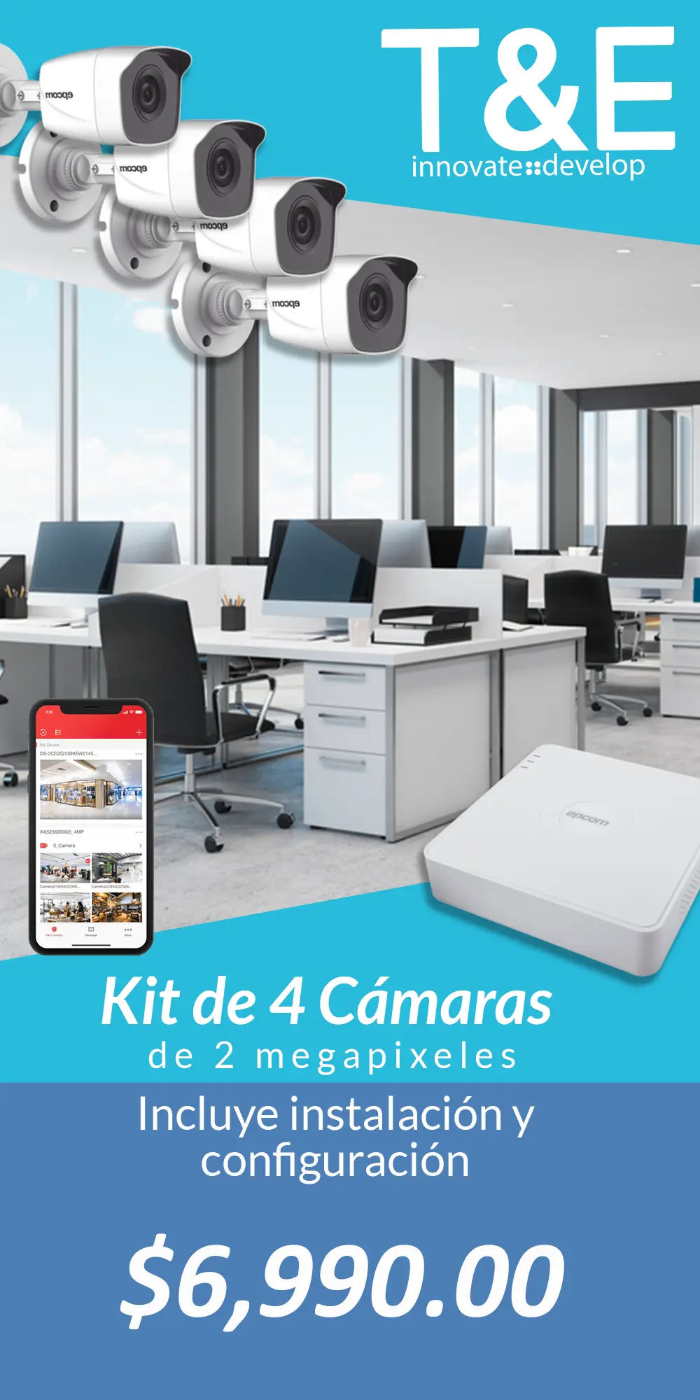 kit de 4 cámaras. incluye instalación y configuración gratis.