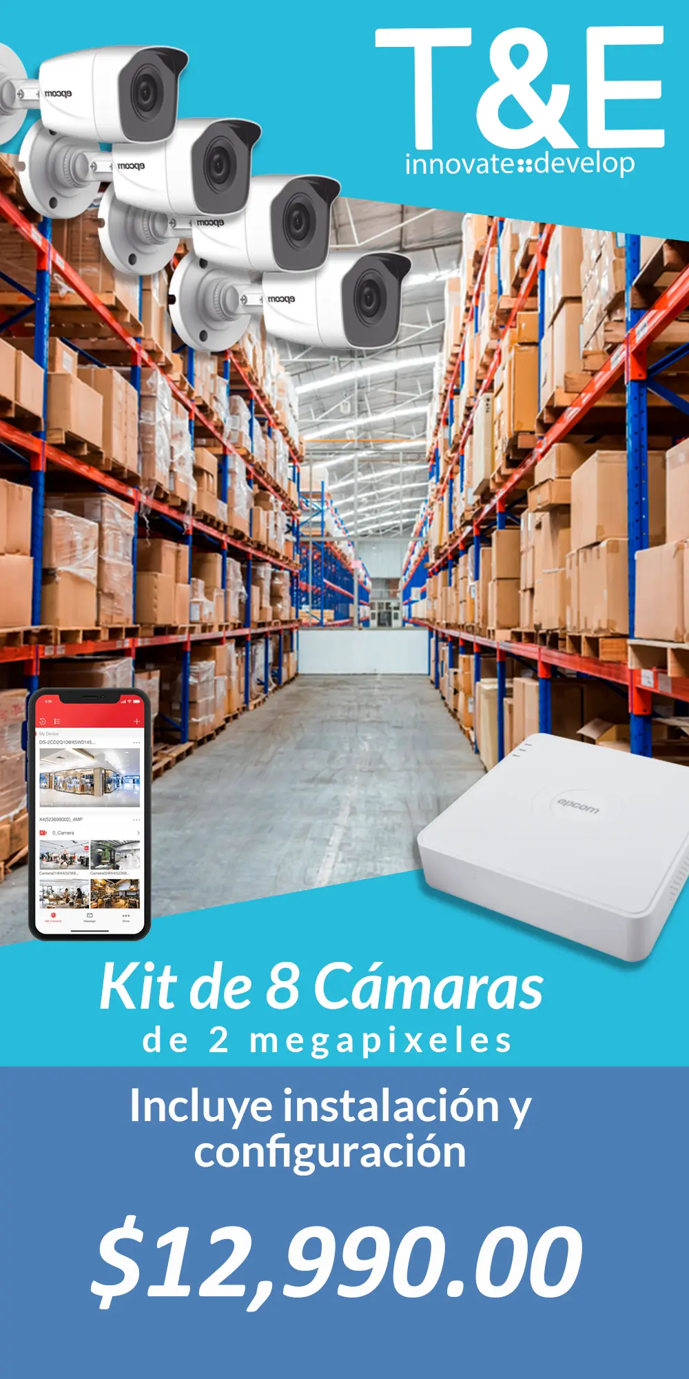 kit de 8 cámaras. incluye instalación y configuración gratis.